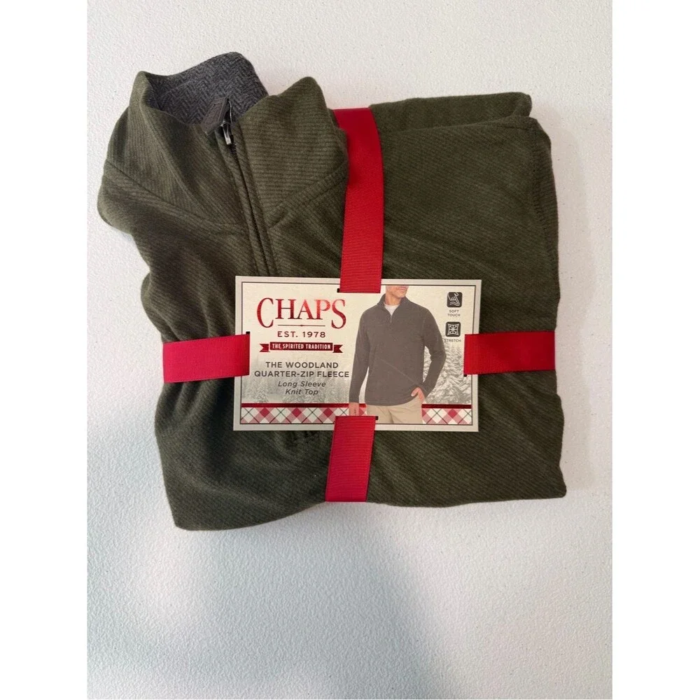 Chaps Woodland Quarter-Zip Fleece Sweater - Olive Green
